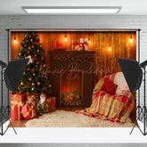 Lofaris Weich Sofa Drinnen Kamin Bäume Weihnachten Hintergrund